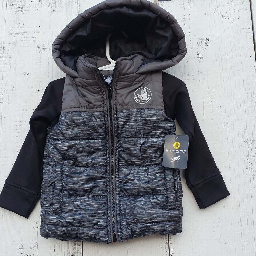 Body Glove Boys Size 3T Black Puffer Coat W Hood Mock Vest NEW